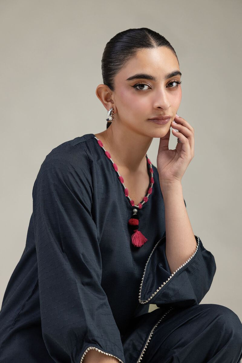 Embroidered | Textured Cotton Viscose | V-Neck Cotton Kurta | USD 35.00