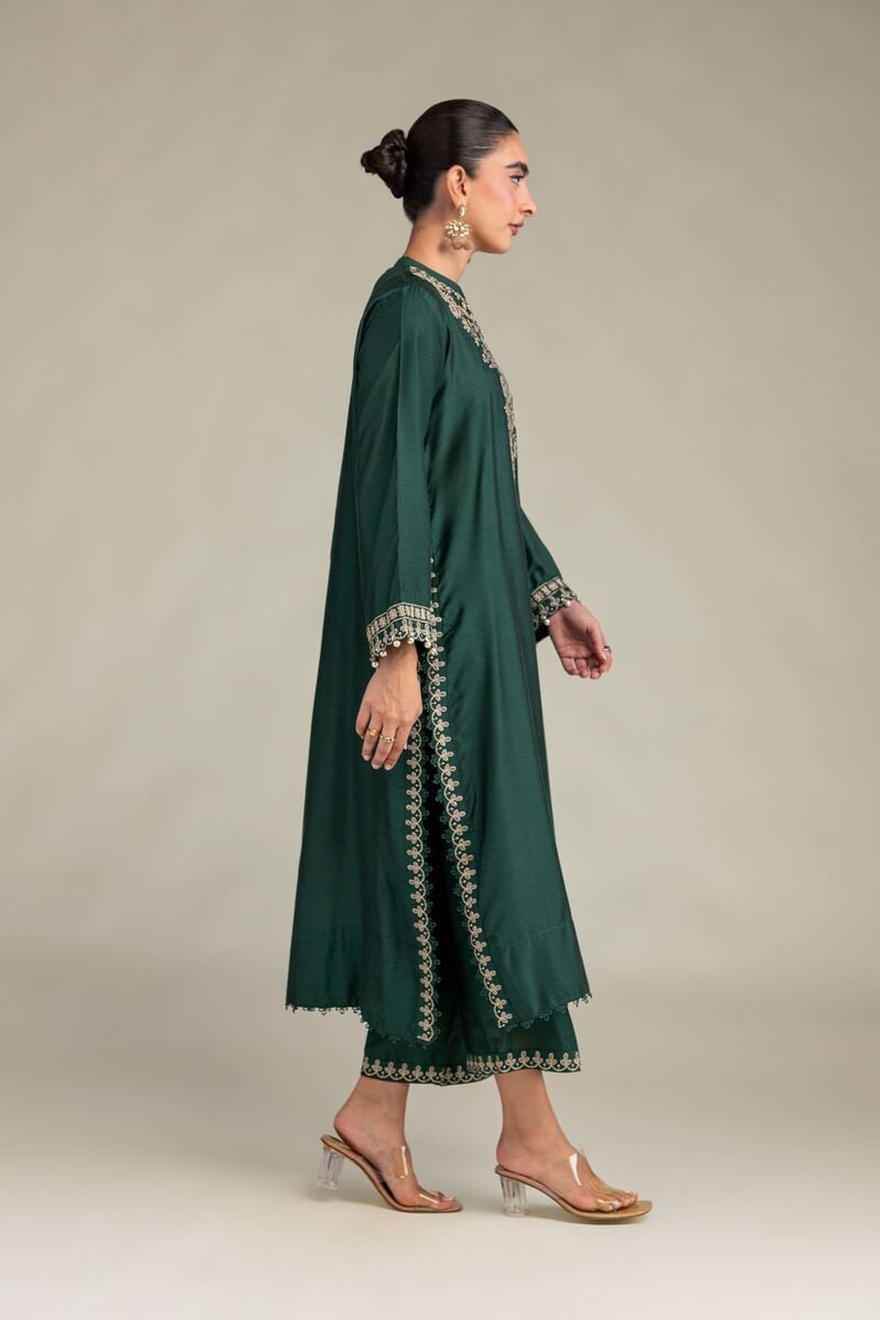 Printed | Raw Silk | Floral Green Kurta | USD 55.00