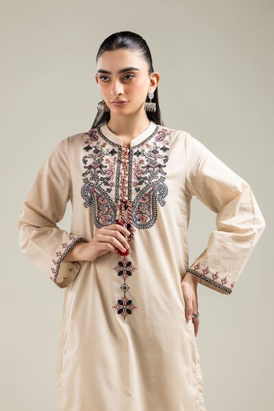 Embroidered | Mesuri | Floral Beige Kurta | USD 35.00