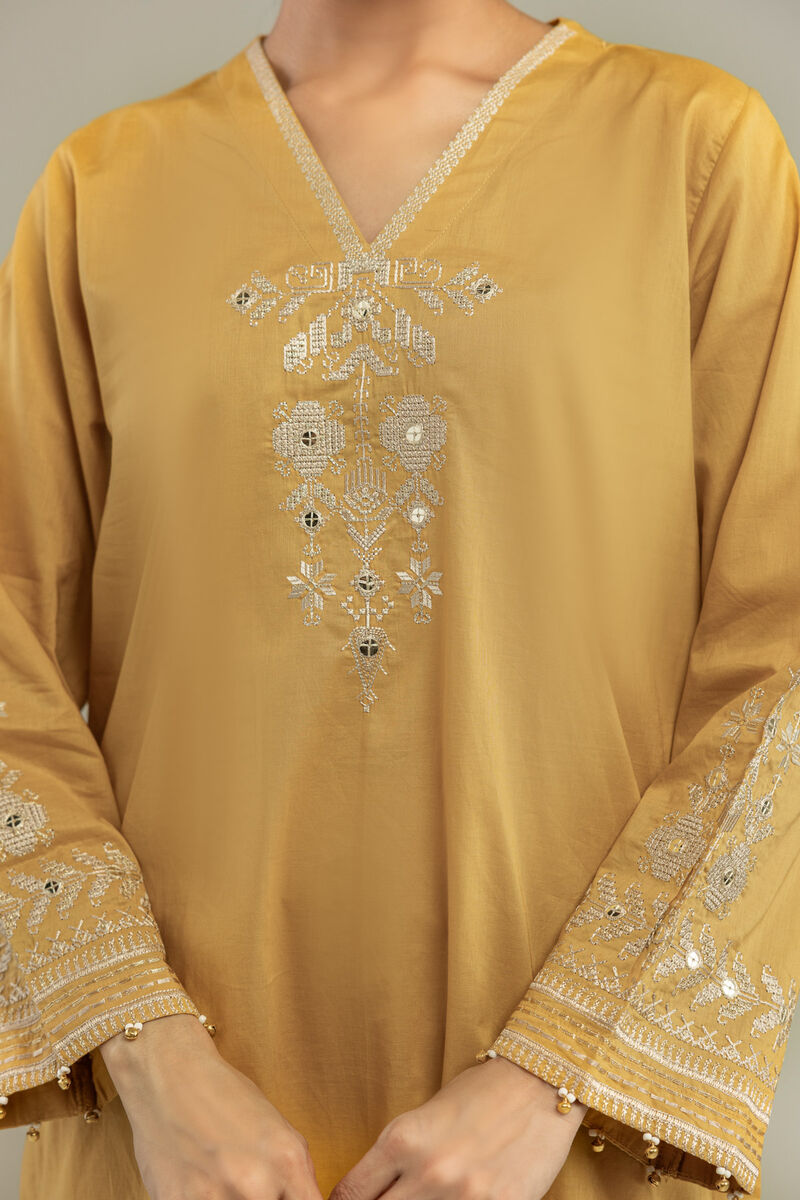 Embroidered | Cambric | Short Mustard Kurta | USD 40.00