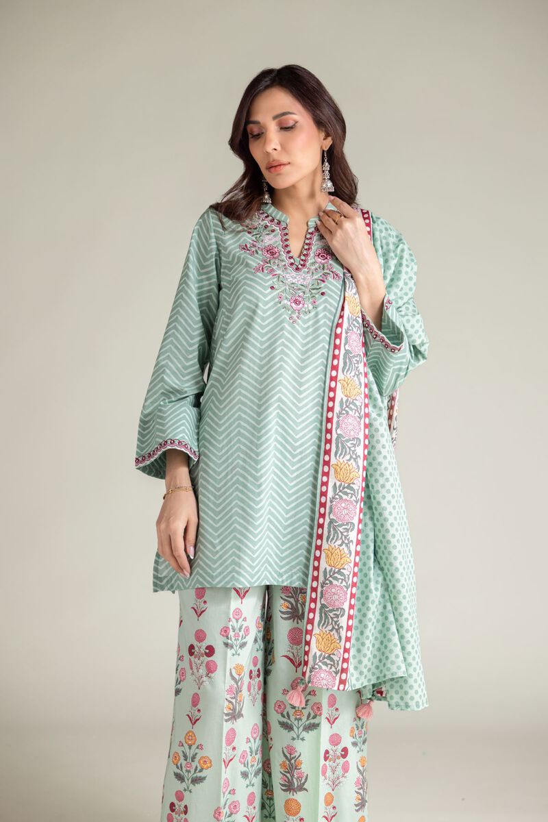 Embroidered | Textured Lawn | Floral Mint Dupatta | USD 25.00