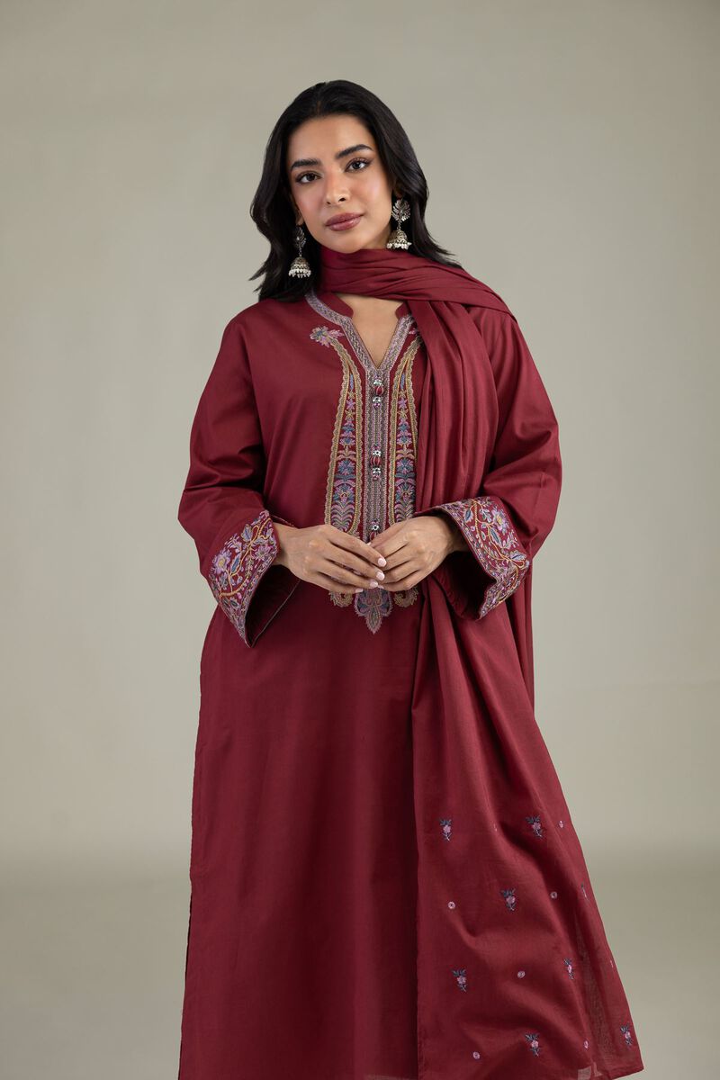 Embroidered | Lawn | Maroon Lawn Dupatta | USD 35.00