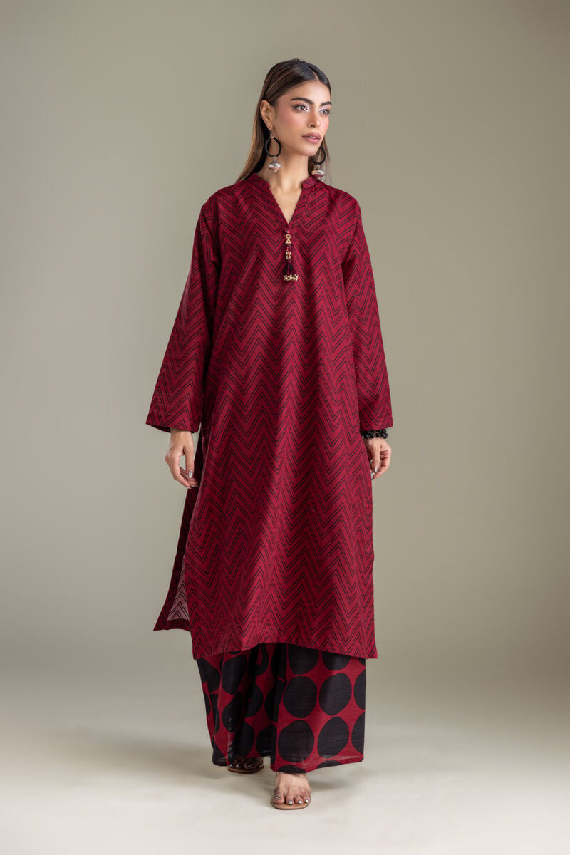 Printed | Light Khaddar | Maroon Khaddar Kurta | USD 35.00