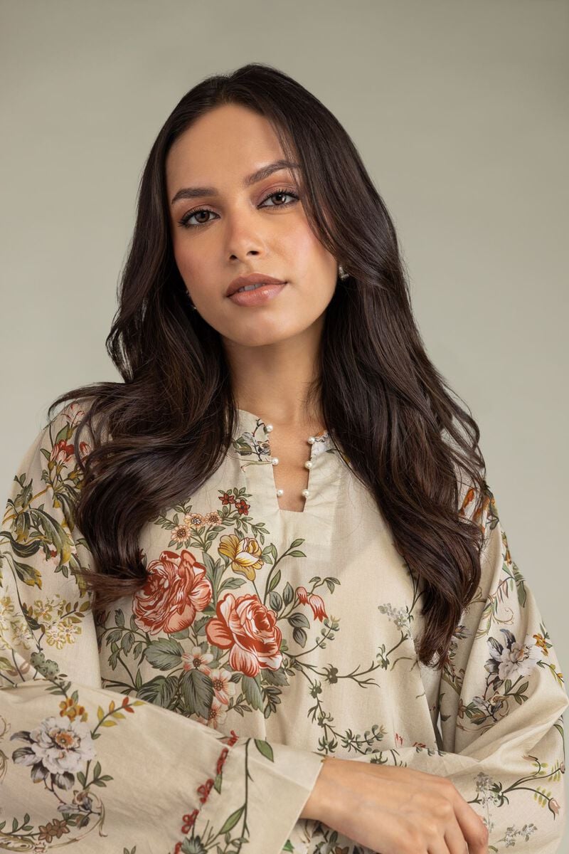 Printed | Cambric | Short Beige Kurta | USD 35.00