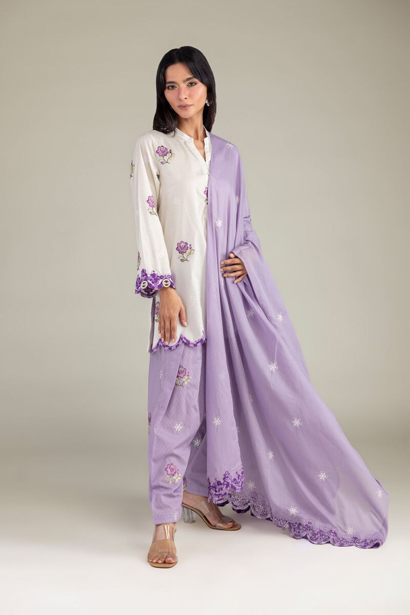 Embroidered | Cotton Dobby | Floral V-Neck Kurta | USD 45.00