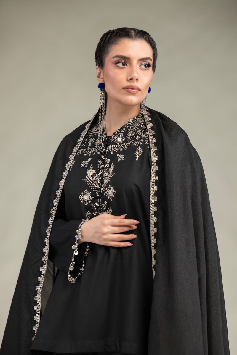 Embroidered | Polyester Silk | Black Silk Dupatta | USD 35.00