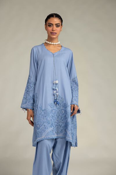 Embroidered | Raw Silk | Light Blue Kurta | USD 65.00