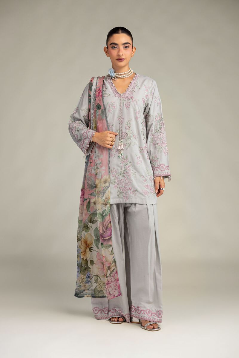 Embroidered | Mesuri | Floral Gray Dupatta | USD 30.00
