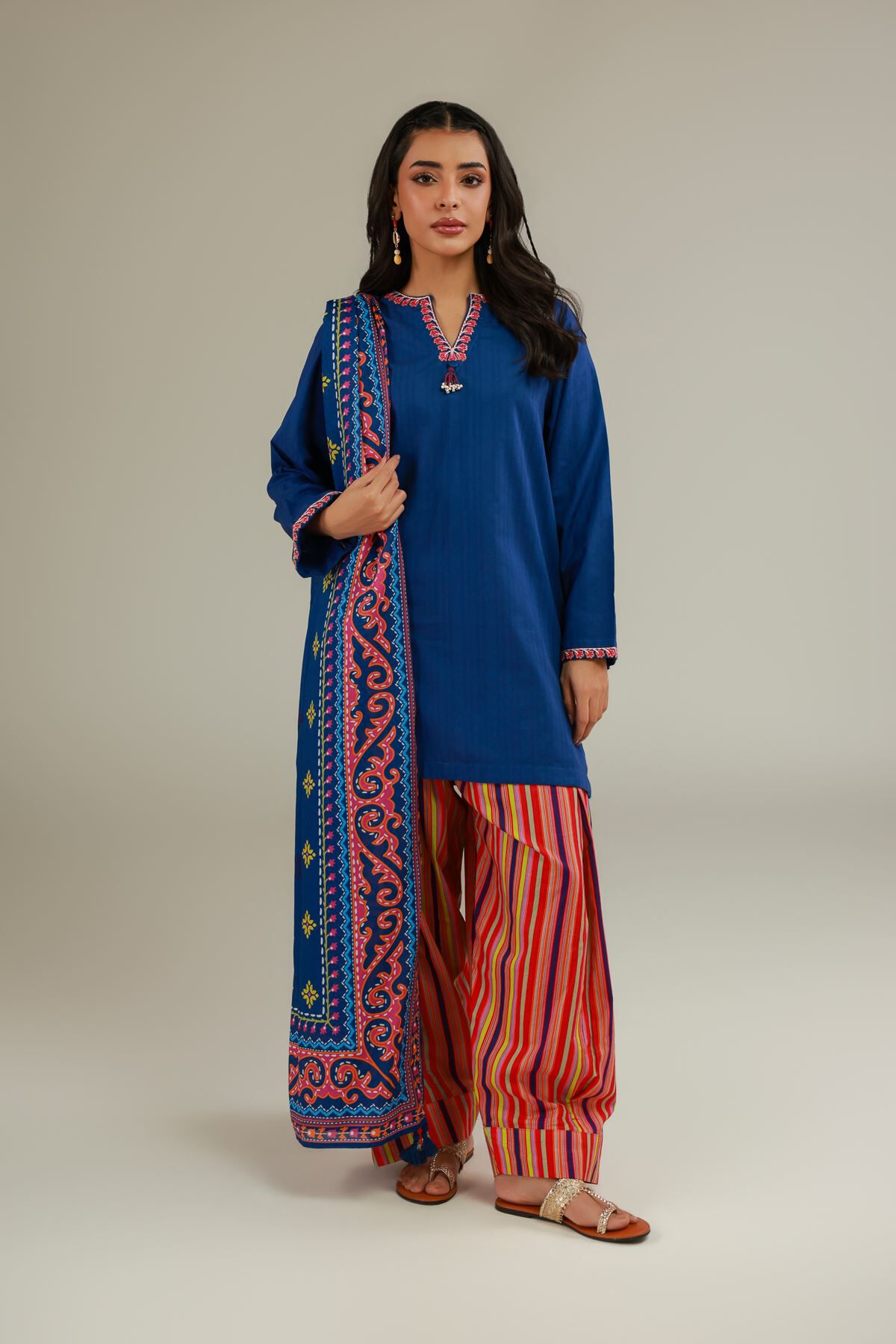 Buy Embroidered Cotton Shalwar | 12.50 USD | 1-26-137-B-B-VG_MULTI