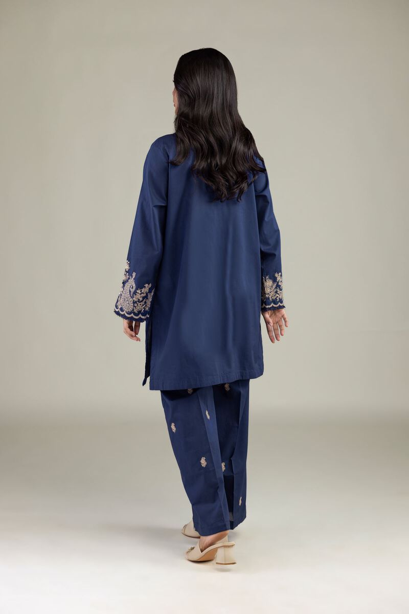 Embroidered | Cambric | Navy V-Neck Kurta | USD 35.00