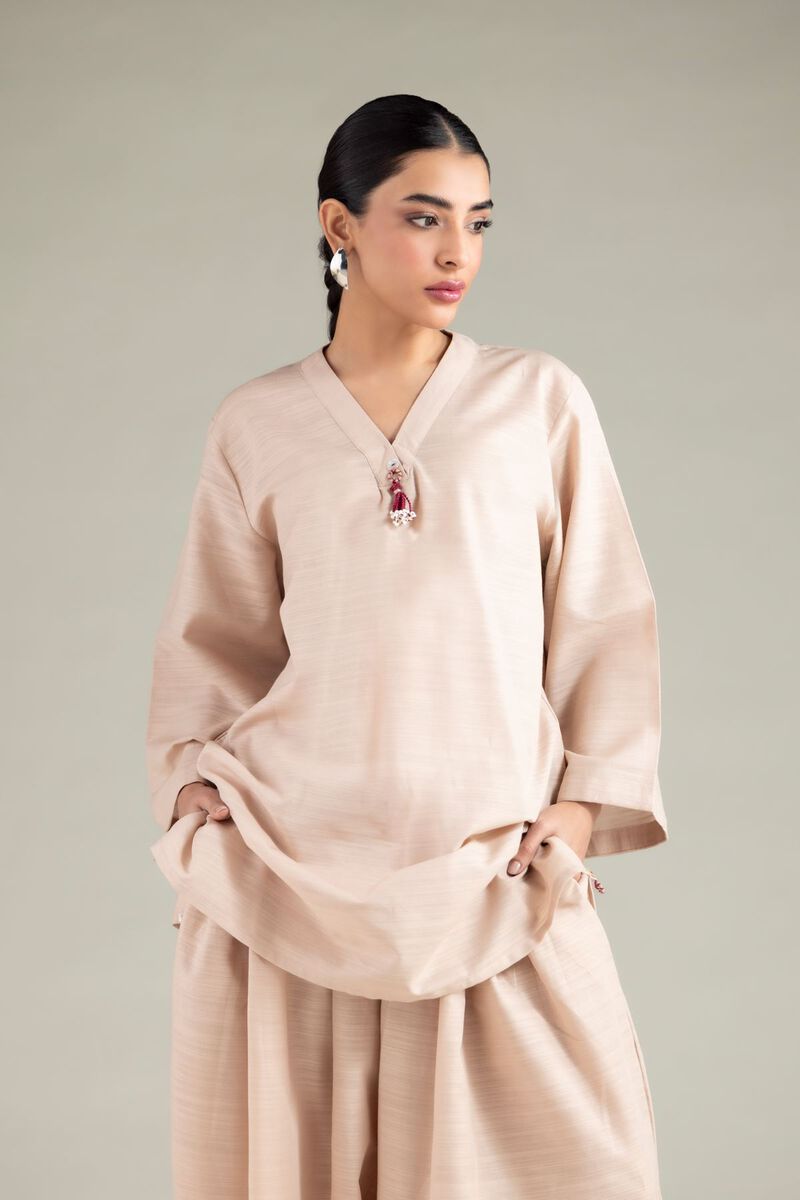 Dyed | Textured Cotton | V-Neck Tassel Kurta | USD 35.00