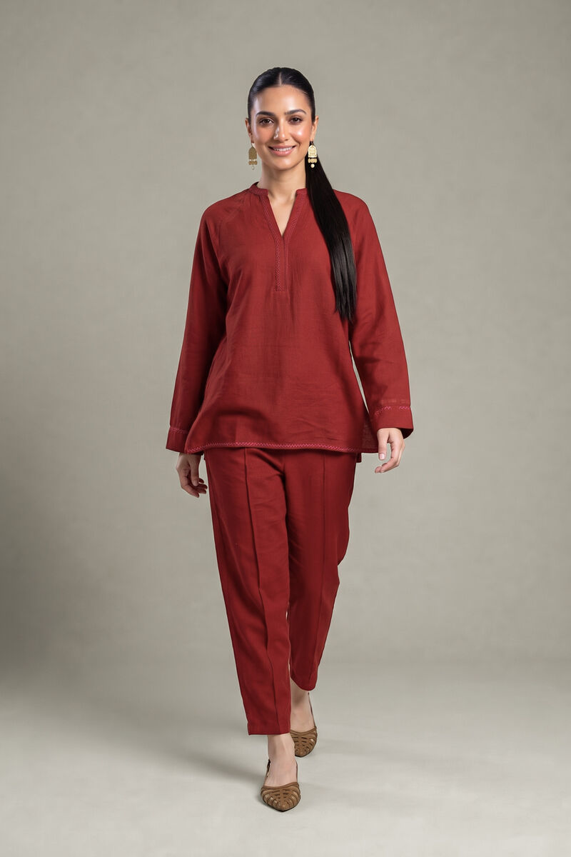 Dyed | Crepe | Rust V-Neck Tunic | USD 40.00