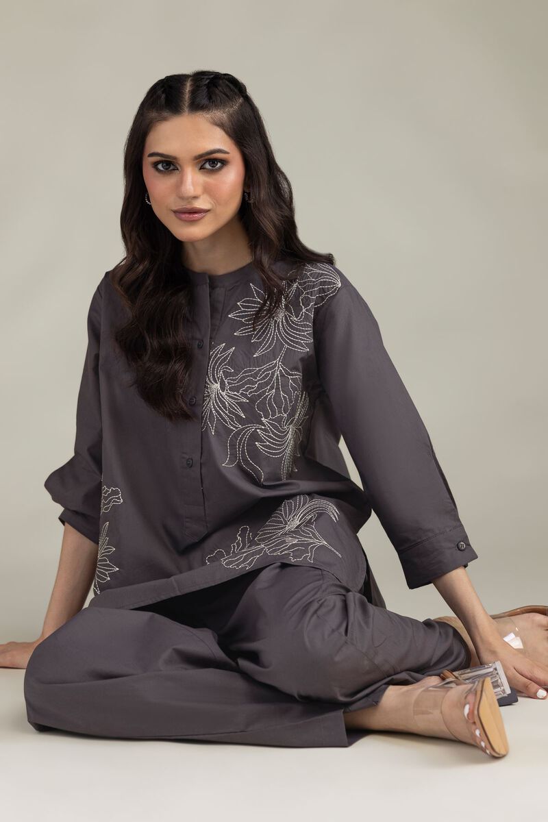 Embroidered | Poplin | Gray Poplin Shirt | USD 35.00