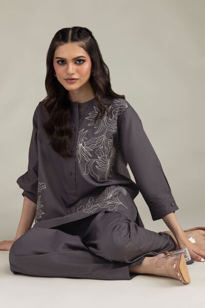 Embroidered | Poplin | Gray Poplin Shirt | USD 35.00