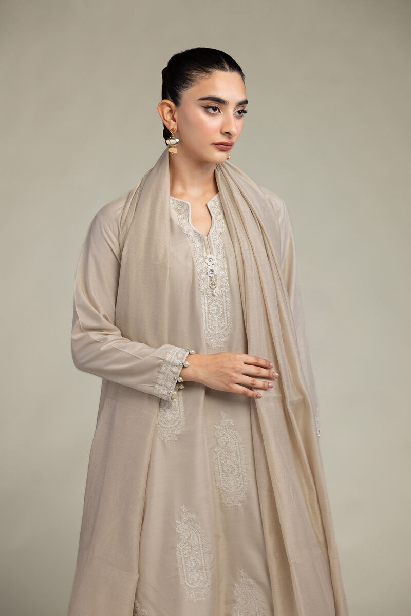 Cotton Net | Paisley Beige Dupatta | USD 35.00