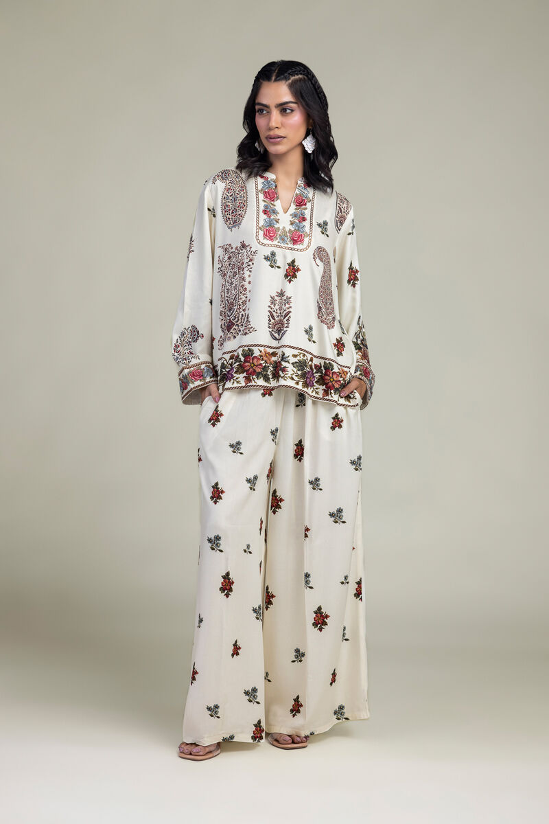 Embroidered | Viscose Crepe | Floral Viscose Trousers | USD 35.00