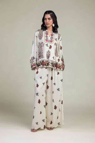 Embroidered | Viscose Crepe | Floral Viscose Trousers | USD 35.00