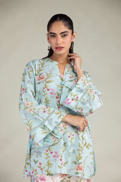 Printed | Cotton Viscose | Blue V-Neck Kurta | USD 35.00