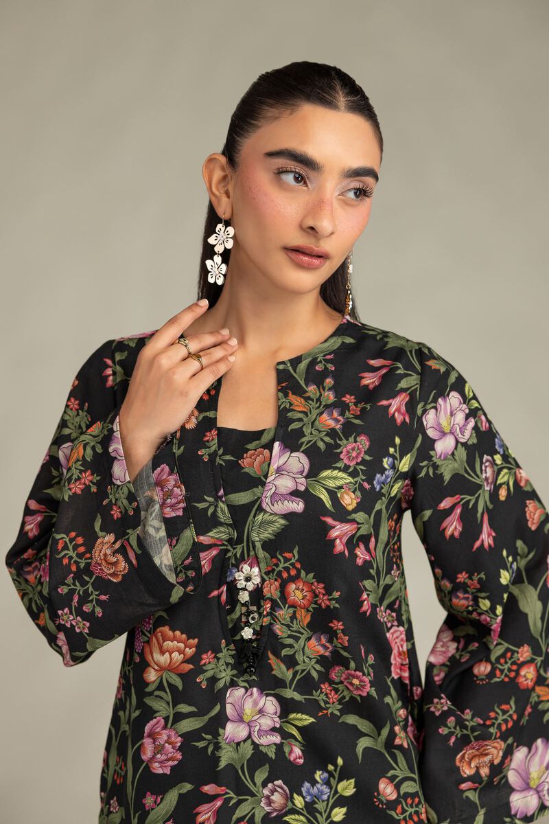 Printed | Raw Silk | Black Floral Kurta | USD 40.00