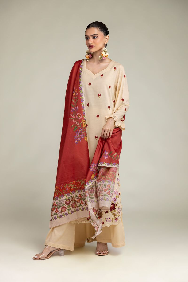 Embroidered | Polyester Silk | Floral Red Dupatta | USD 30.00