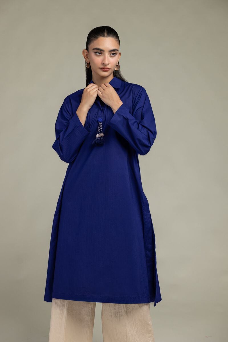 Dyed | Cotton Crinkle | Blue Longline Kurta | USD 35.00
