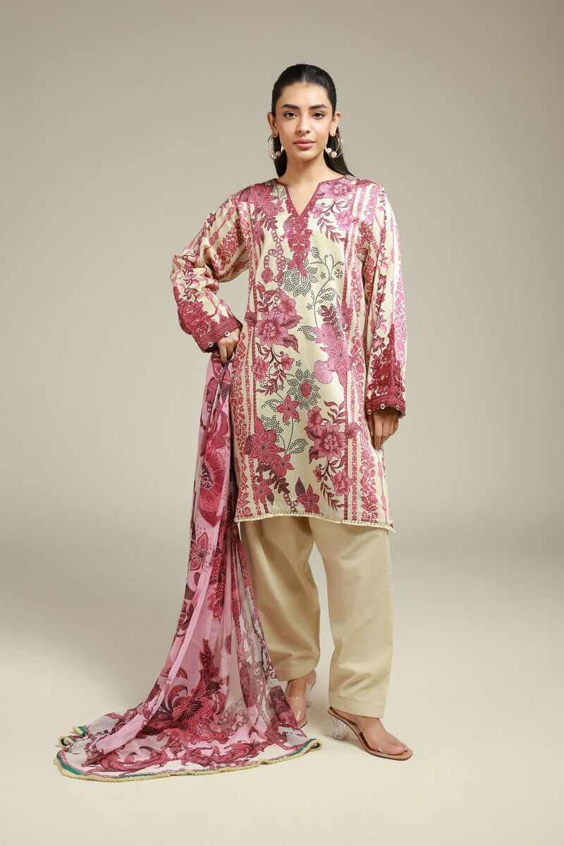 Embroidered | Satin | 3-Piece Tailored Set | USD 75.00