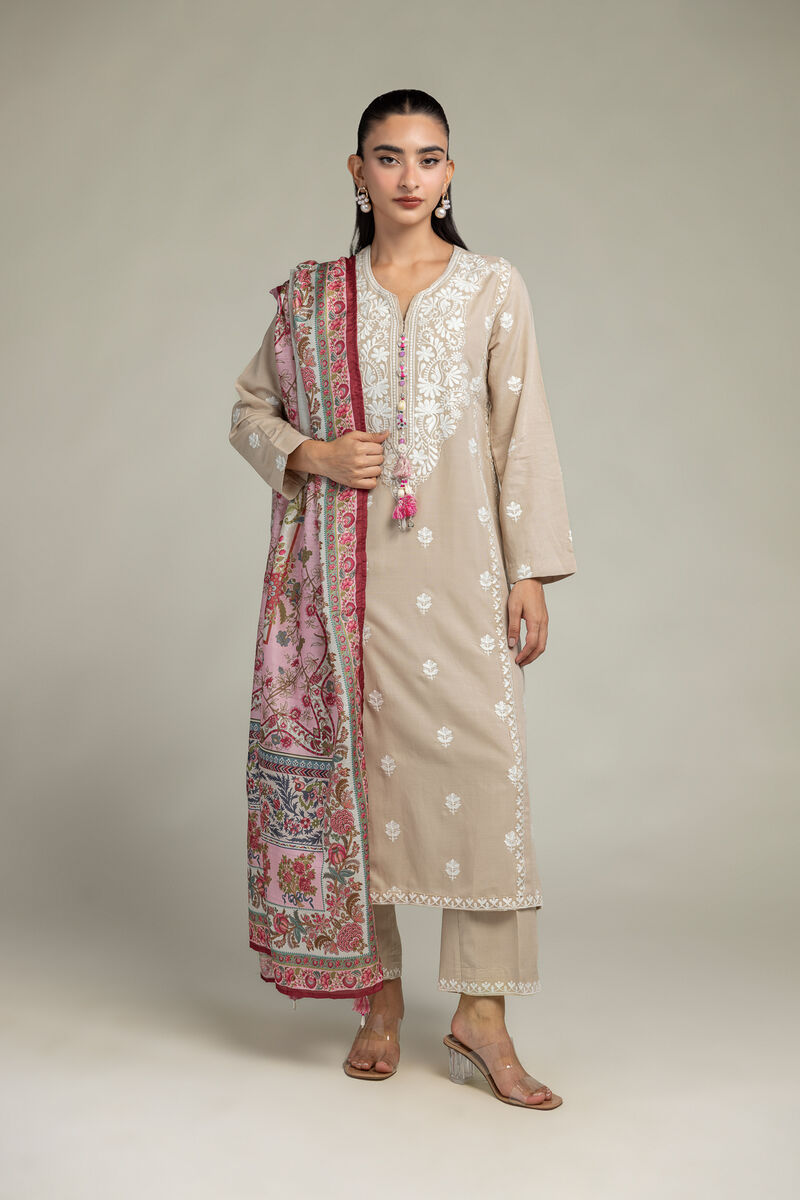 Embroidered  | Polyester Silk | Pink Floral Dupatta | USD 30.00