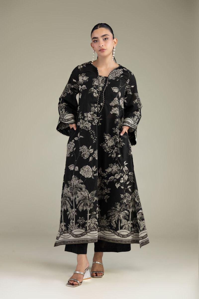 Printed | Cambric | Long Black Kurta | USD 45.00