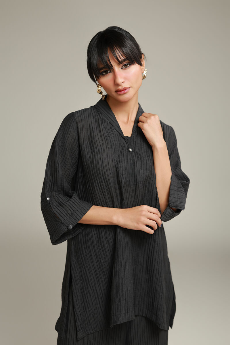 Dyed | Blended Crinkle | Black Crinkle Kurta | USD 35.00
