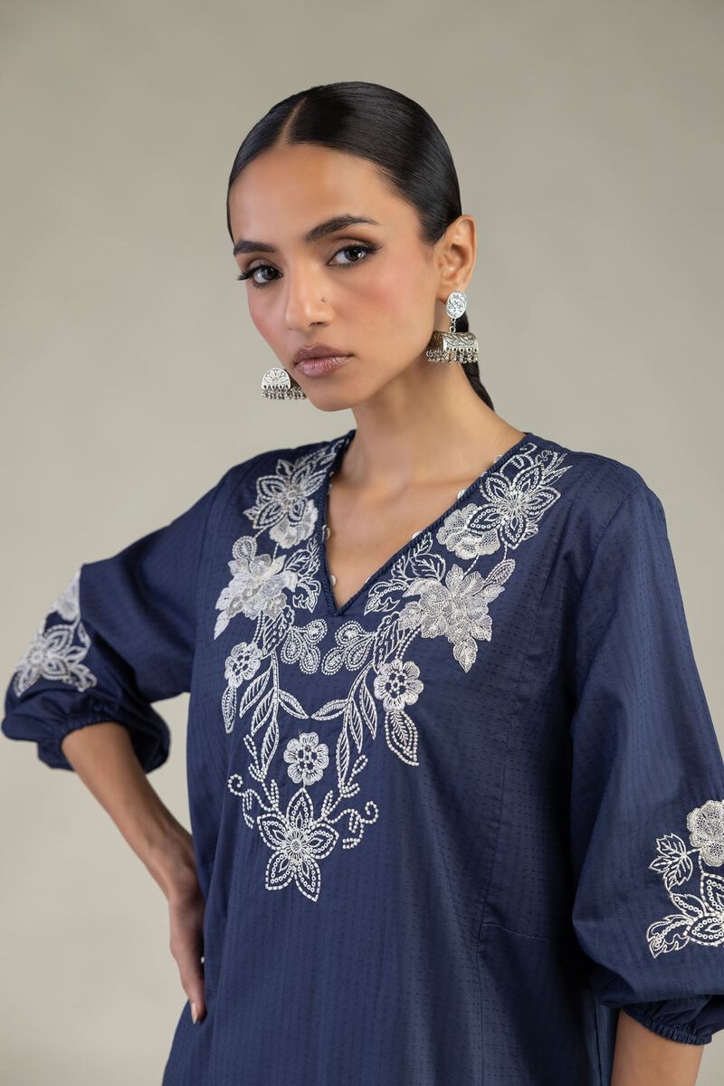 Embroidered | Cotton Dobby | Floral V-Neck Kurta | USD 45.00