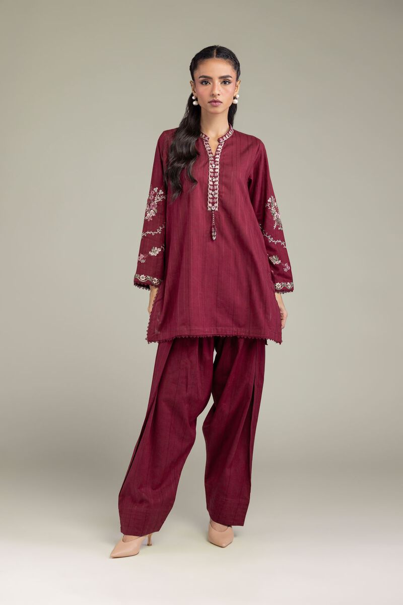 Embroidered | Textured Cotton | Solid Maroon Shalwar | USD 30.00