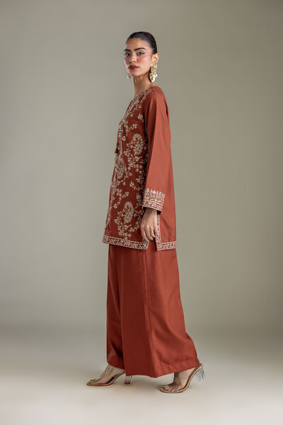 Embroidered | Heavy Blended Viscose | Rust Solid Pants | USD 35.00
