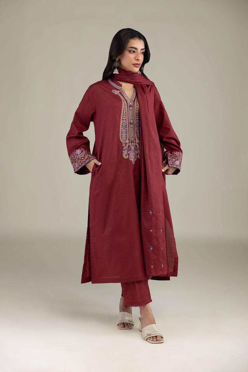 Embroidered | Lawn | Maroon Lawn Dupatta | USD 35.00