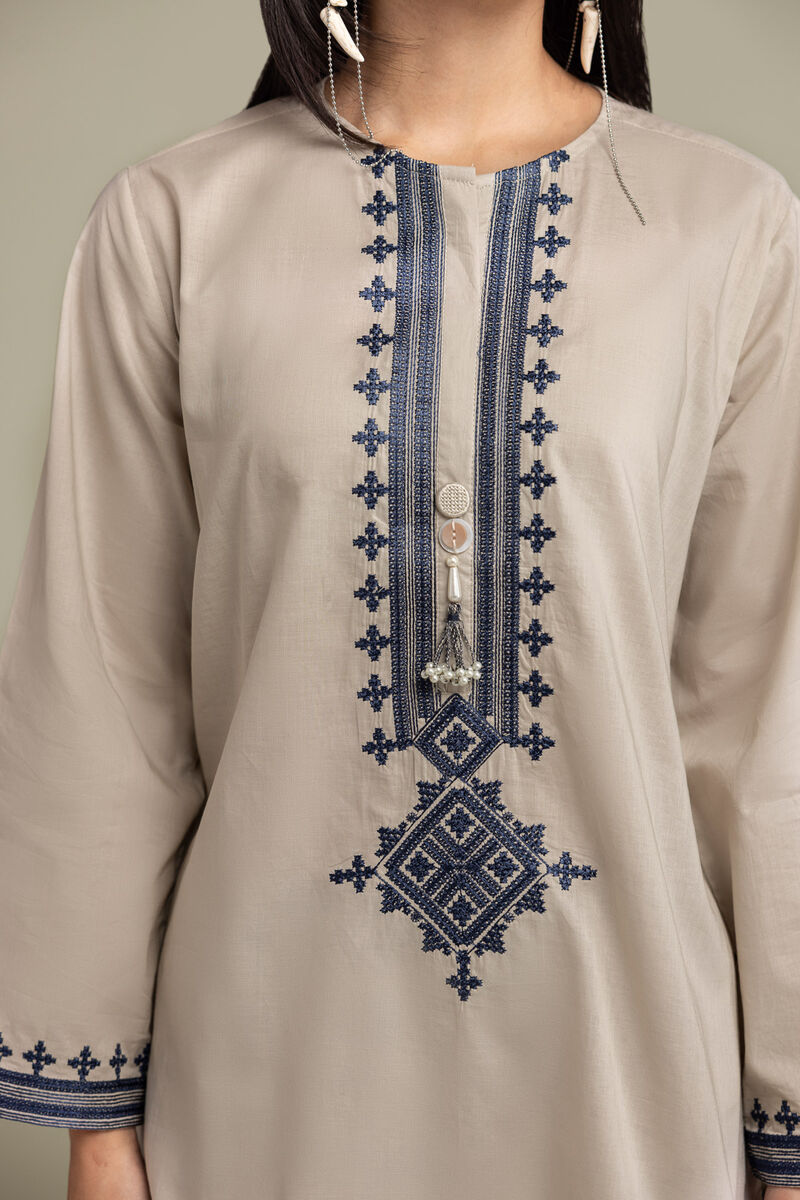 Embroidered | Cambric | Beige Short Kurta | USD 35.00