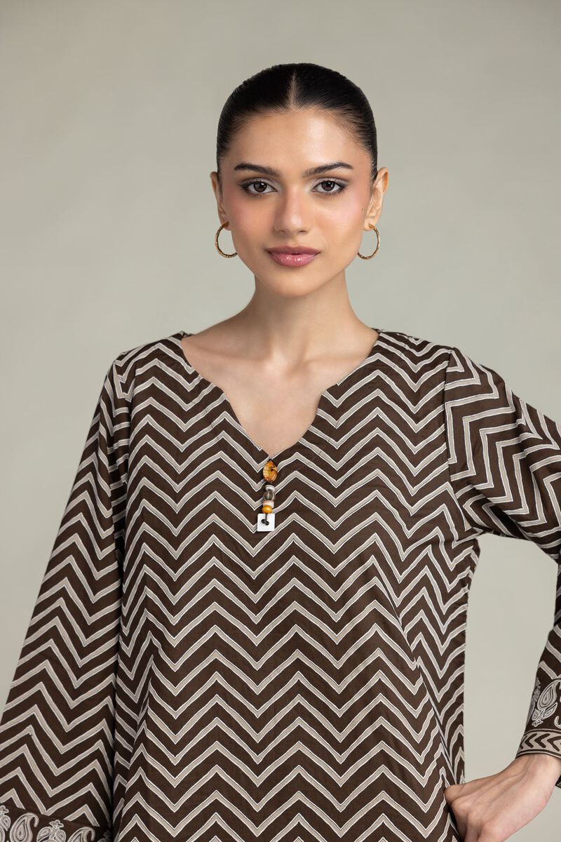 Printed | Cambric | Brown Short Kurta | USD 40.00