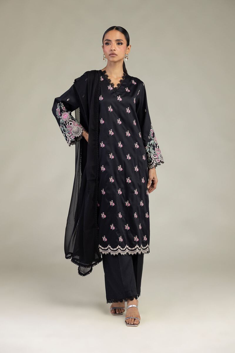 Embroidered | Dobby | Black Tailored 3-Piece | USD 80.00