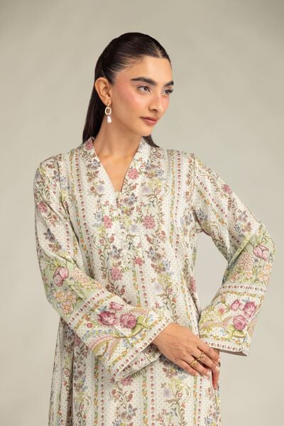 Printed | Raw Silk | Floral V-Neck Kurta | USD 40.00