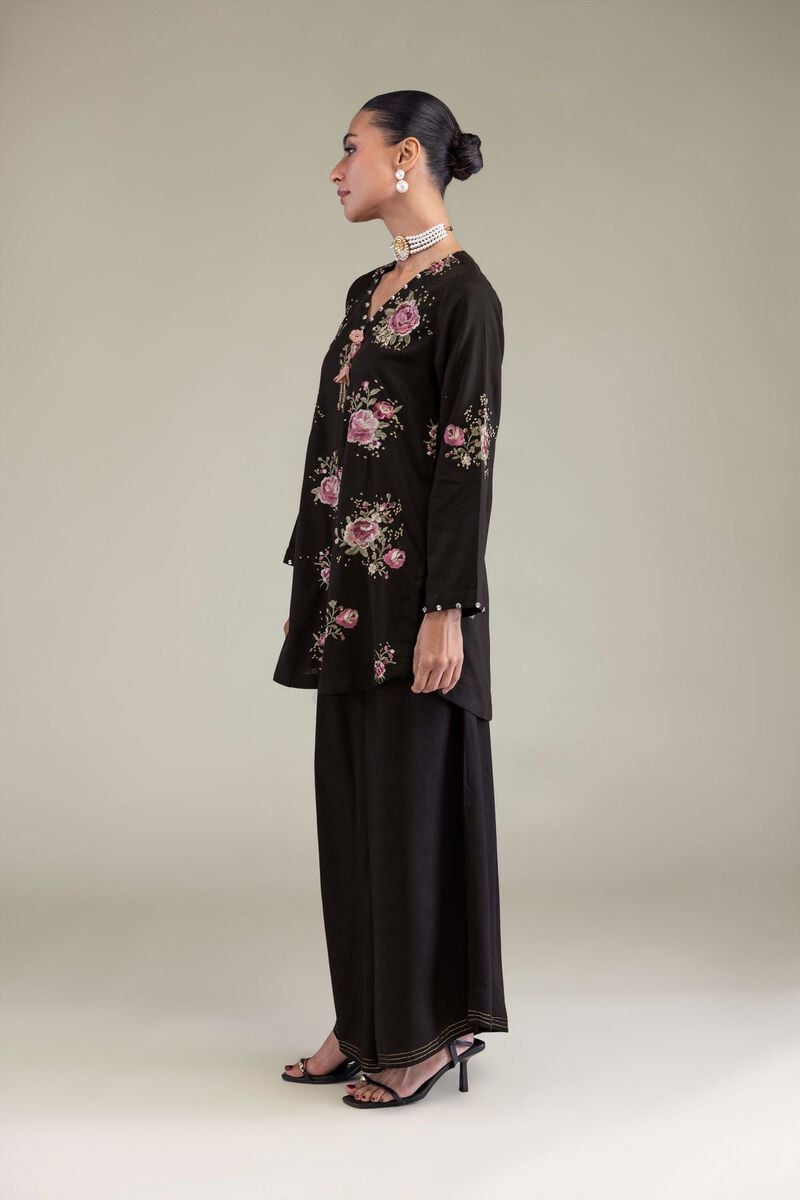 Embroidered | Raw Silk | Black Silk Pants | USD 30.00