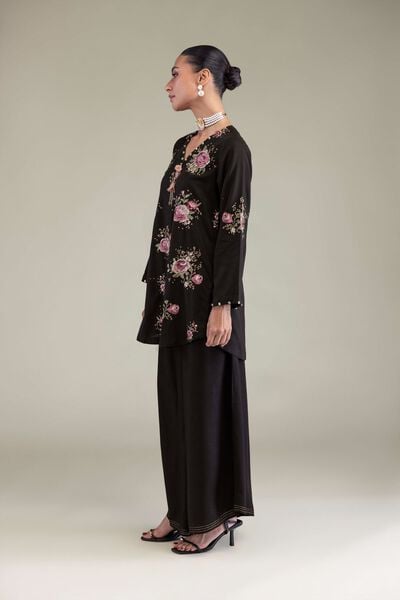 Embroidered | Raw Silk | Black Silk Pants | USD 30.00