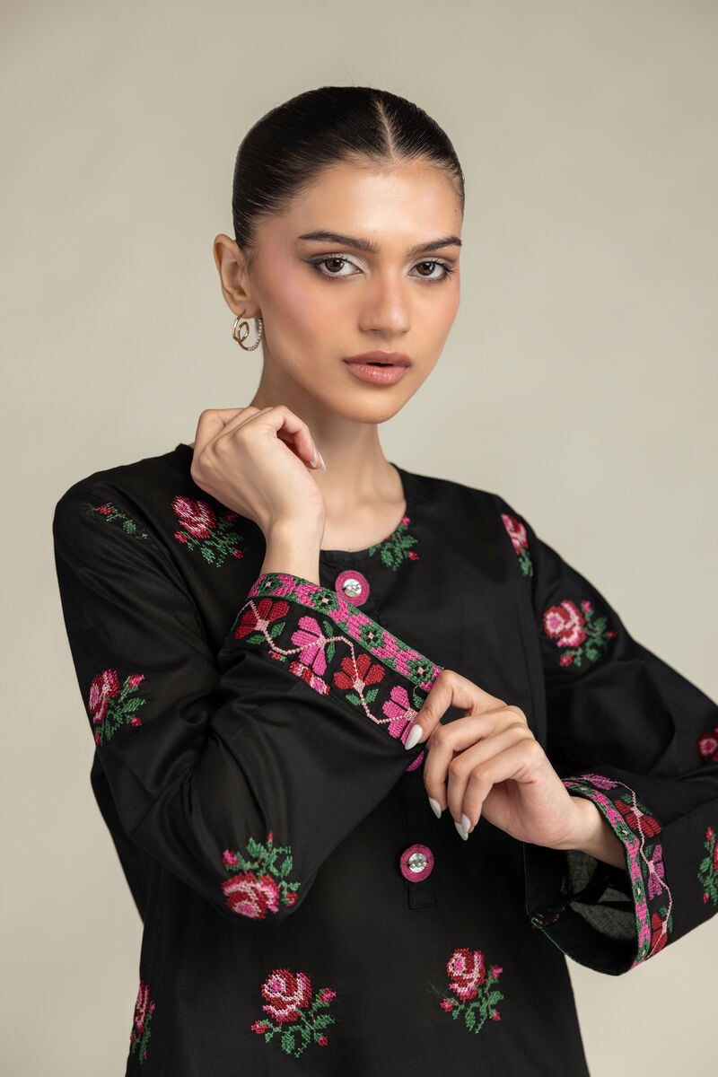 Embroidered | Cambric | Black Cambric Kurta | USD 45.00