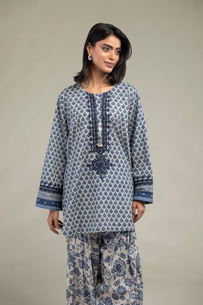 Embroidered | Cambric | Blue Cambric Kurta | USD 40.00