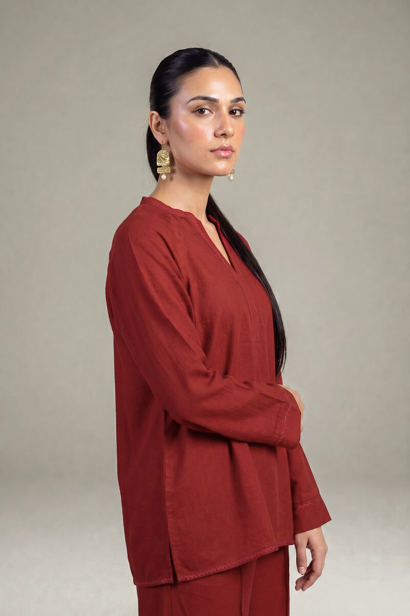Dyed | Crepe | Rust V-Neck Tunic | USD 40.00