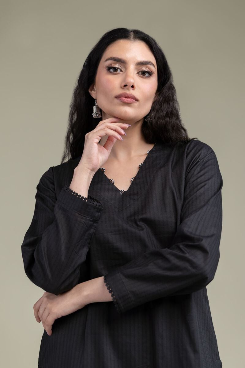 Embroidered | Cotton Dobby | Short Black Kurta | USD 35.00