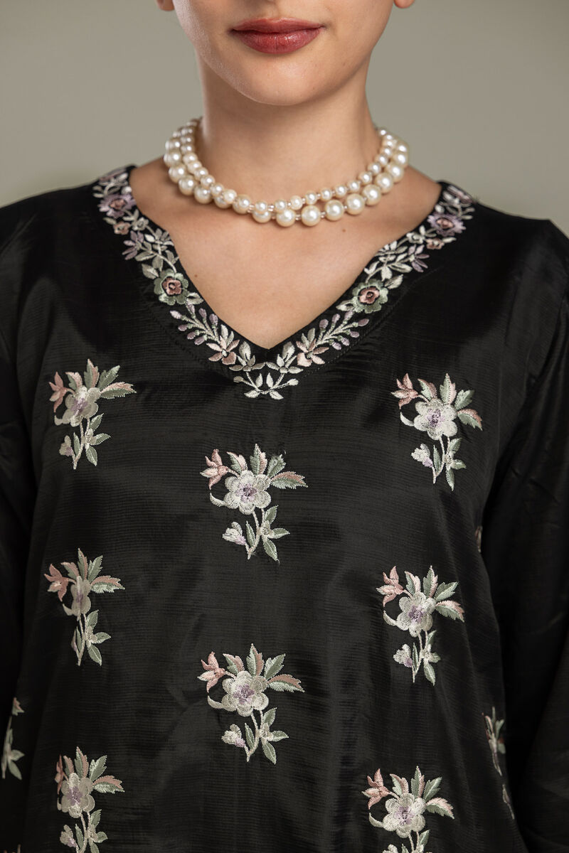 Embroidered | Raw Silk | Black Silk Kurta | USD 70.00