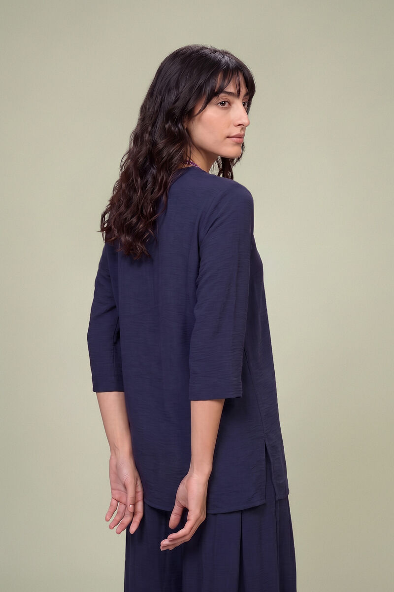 Dyed | Textured Georgette | V-Neck Navy Tunic | USD 40.00