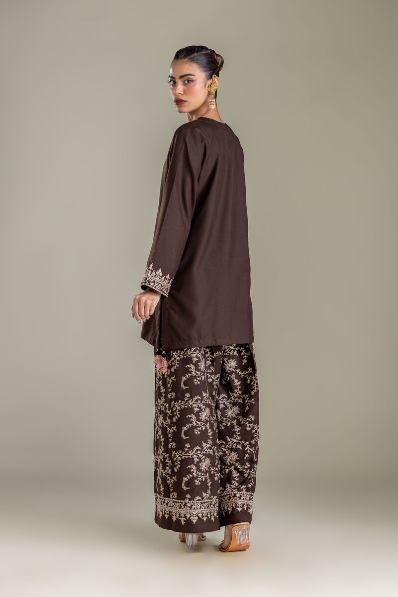 Embroidered | Heavy Blended Viscose | Brown V-neck Kurta | USD 60.00