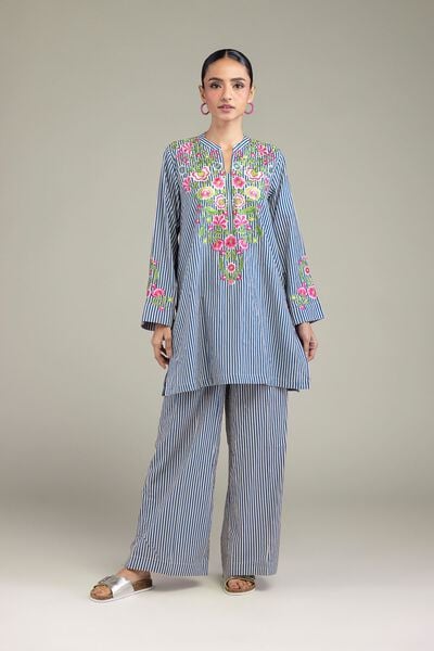 Embroidered | Cambric | Blue Cambric Pants | USD 25.00
