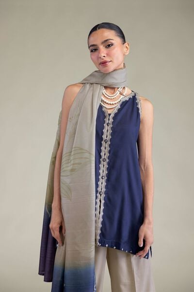 Embroidered | Raw Silk | Sleeveless V-Neck Kurta | USD 40.00