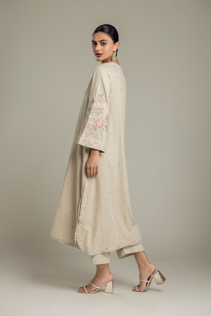Embroidered | Raw Silk | Beige Solid Pants | USD 35.00