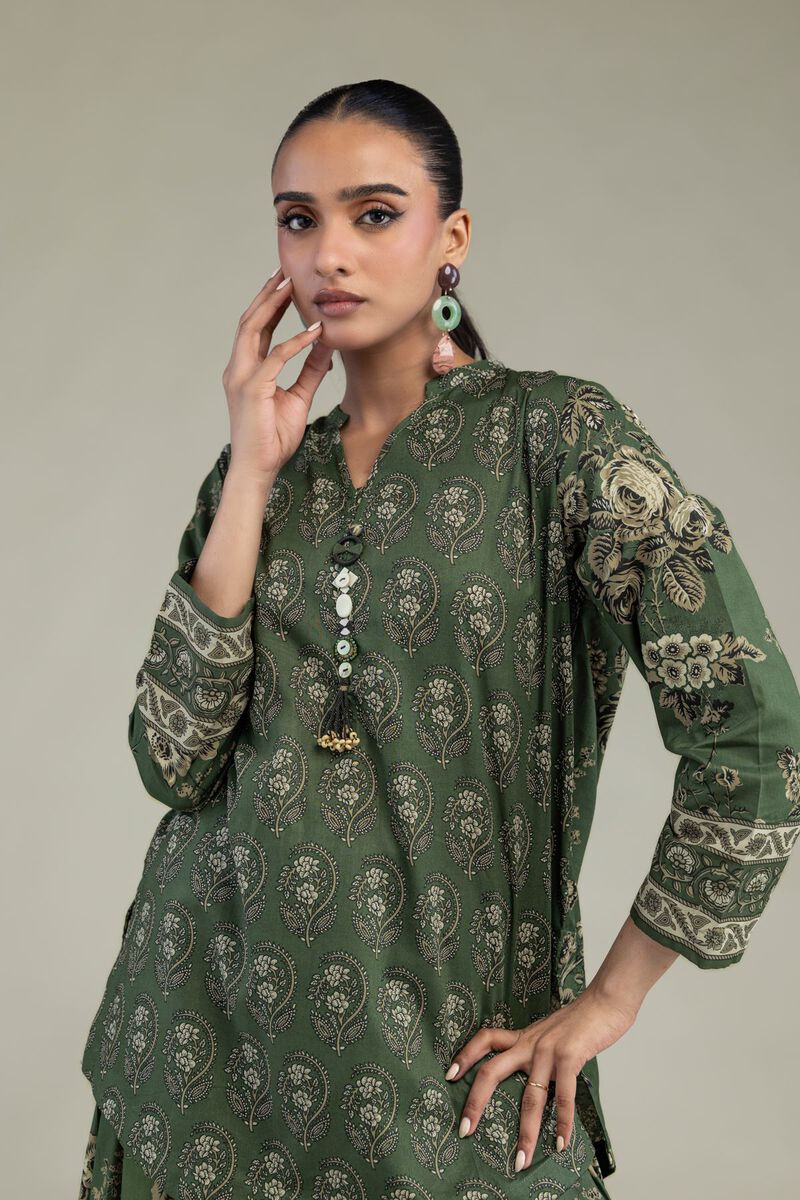 Printed | Cambric | Short Green Kurta | USD 35.00